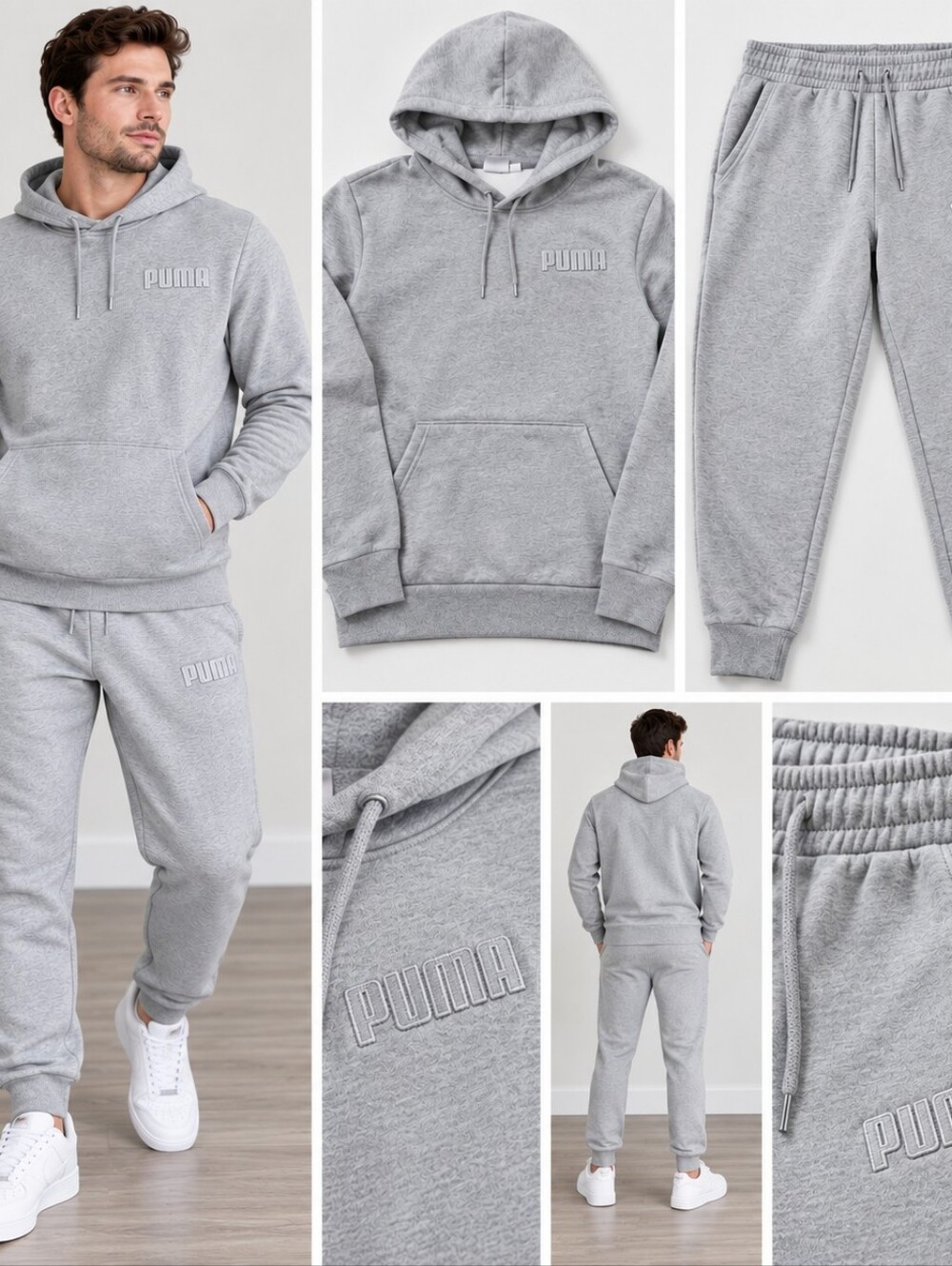 Puma Light Grey Sweatpants & Hoodie Set